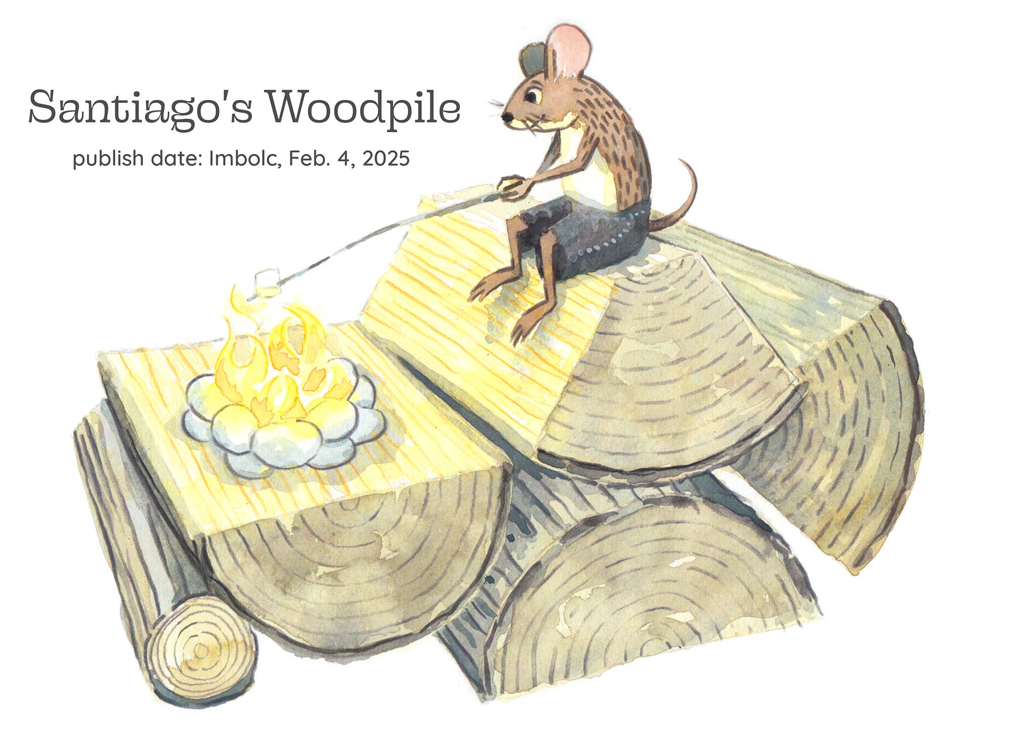 Santiago's Woodpile, Santiago Roasts Marshmallows, Illustration by Stephen Schildbach